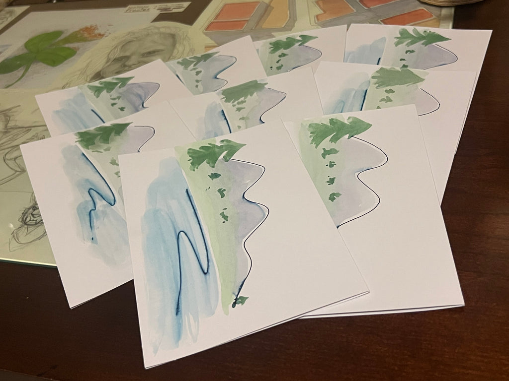 Mountains and The Sea Watercolor Card